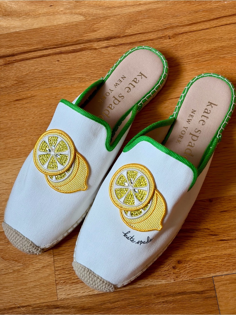 New Kate Spade NY Azura Lemons Canvas Slip-On Espadrille Mules Lemon sparkle 9